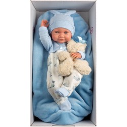 Llorens - Nico mit blauem Kissen und Teddybär