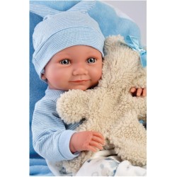 Llorens - Nico mit blauem Kissen und Teddybär