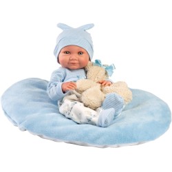 Llorens - Nico mit blauem Kissen und Teddybär