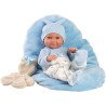 Llorens - Nico mit blauem Kissen und Teddybär