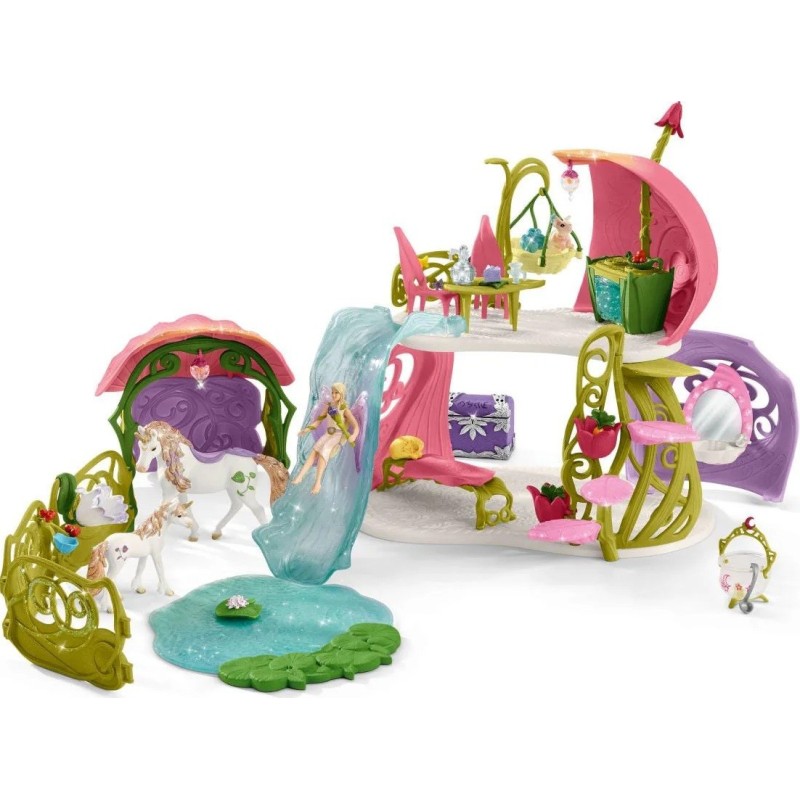 Schleich BAYALA 42445 Glitzerndes Blütenhaus mit Einhörnern, See und Stall