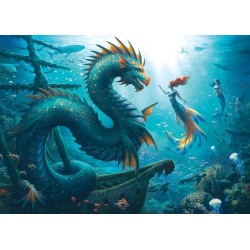 Ravensburger Puzzle - Verzauberte Tiefen: Drache, Meerjungfau und Schildkröten (1000)