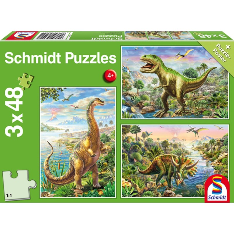 Schmidt Puzzle - Abenteuer mit den Dinosauriern (3x48)