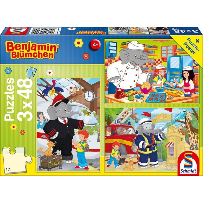 Schmidt Puzzle - Benjamin Blümchen, Immer im Einsatz (3x48)