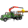 bruder - MACK Granite Holztransport-LKW mit Ladekran, Greifer und 3 Baumstämmen