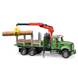 bruder - MACK Granite Holztransport-LKW mit Ladekran, Greifer und 3 Baumstämmen