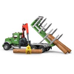 bruder - MACK Granite Holztransport-LKW mit Ladekran, Greifer und 3 Baumstämmen